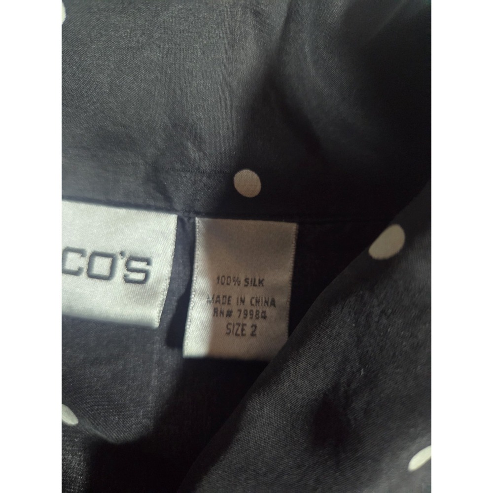 Chico's 100% Silk Polka Dot Button Front Shirt Women's Size 2/Large Black White - Picture 6 of 7